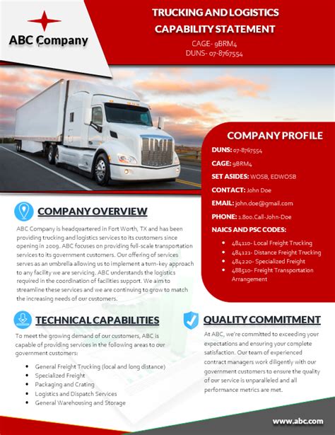 Freight Trucking And Logistics Capability Statement