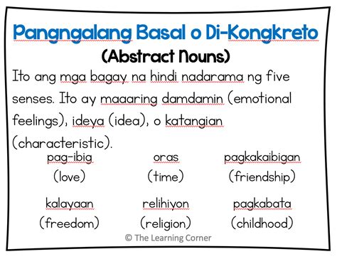 Mga Uri Ng Pangngalan Ayon Sa Konsepto Tahas Palansak Basal Theme