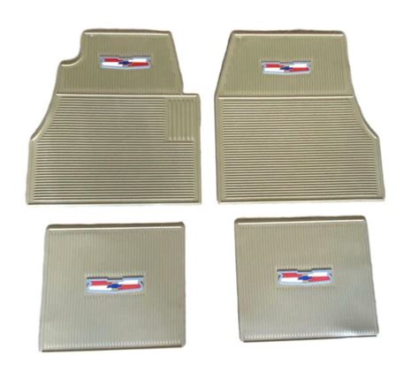 55 56 57 Chevy Tan Rubber Floor Mats With Chevrolet Crest Logo 1955