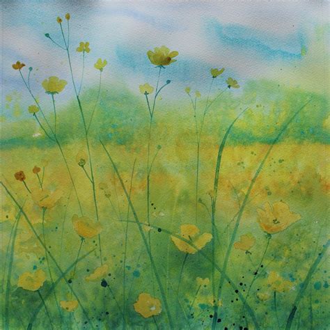 Buttercups Watercolour Painting Contemporary Watercolour Etsy