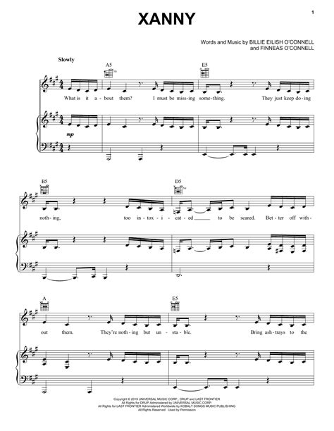 Billie Eilish Xanny Sheet Music Pdf Notes Chords Pop Score Easy