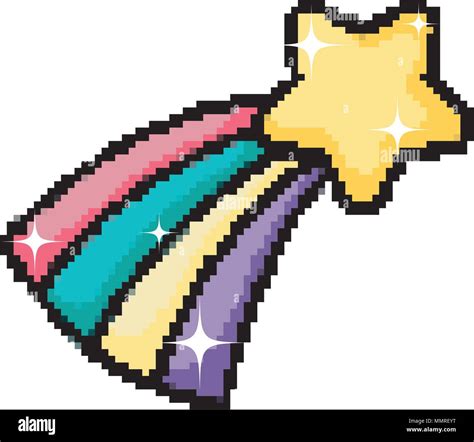 Pixel Natürliche Sparkly Shooting Star Mit Regenbogen Vektor Abbildung