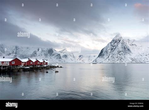 A View Reinefjorden Towards The Mountain Of Olstind From The Pier At