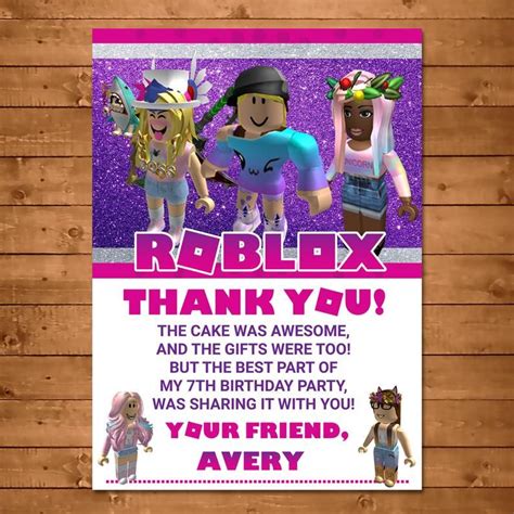 Girl Roblox Thank You Card Pink Roblox Birthday Roblox Etsy Pink