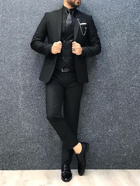 Men Suits Men Black Luxury Designer Formal Fashion 3 Piece Etsy Slim