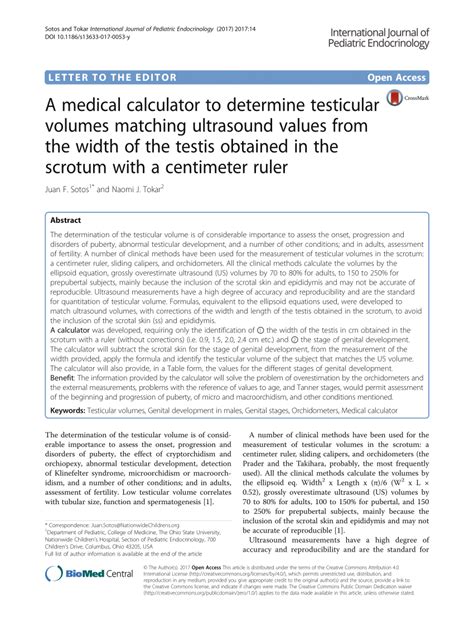 PDF A Medical Calculator To Determine Testicular Volumes Matching Ultrasound Values From The
