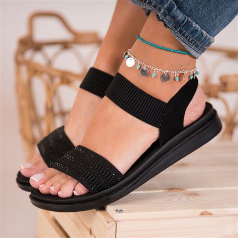 Sandale Dama Fara Toc Textil Negre Amadi Iubesc Moda