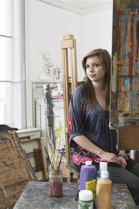 Female Artist Sitting In Art Studio Stock Photo Image Of Education