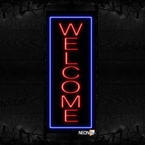 Welcome In Red With Blue Border Neon Sign