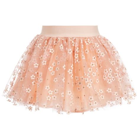 A Gorgeous Pink Tulle Skirt By Mayoral With A Pale Pink Daisy Print