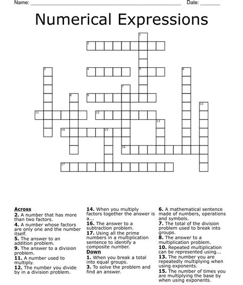 Math Terms Lessons 1 And 2 Crossword Wordmint