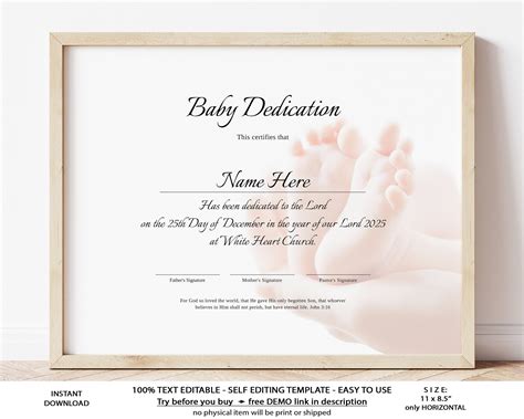 Editable Baby Dedication Certificate Printable Minimalist Etsy