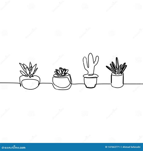 One Line Drawing Of Cactus And Succulent Continuous Minimalism Design