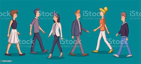Group Of Cartoon Business People Walking Stock Illustration Download