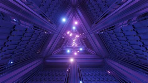 obras de arte en 3d esferas y partículas brillantes se elevan a través de un corredor de túnel
