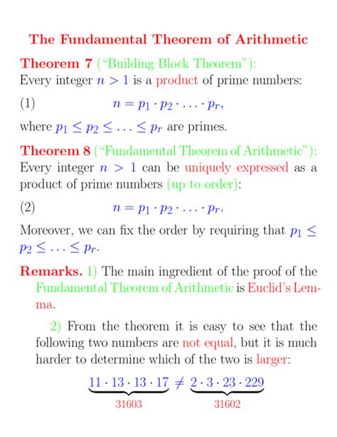 The Fundamental Theorem Of Arithmetic Theorem 7 “building Block