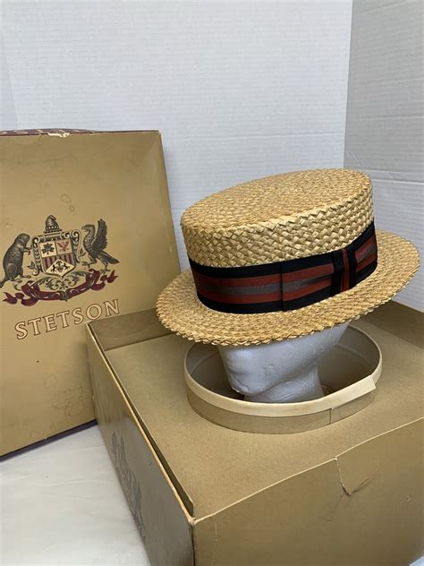 1920s Stetson Select Straw Boater Stiff Hat Flat Bri Gem