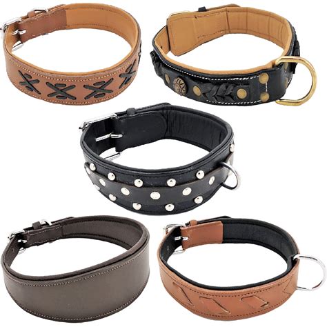 Soft Padded Genuine Leather Dog Collar For Medium And Large Breeds Sz