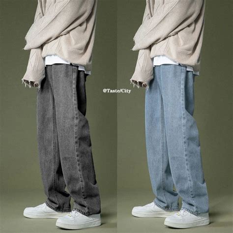 Korean Wide Leg Jeans Mens Fashion Retro Casual Jeans Men Streetwear