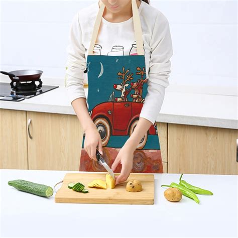 Christmas Cotton And Linen Creative Apron Kitchen Apron Printed Unisex Cooking Aprons Dining