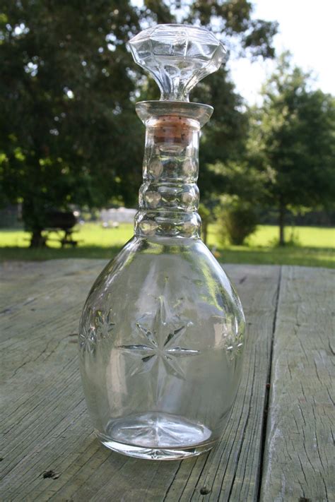 Vintage Clear Heavy Cut Glass Liquor Decanter With Glass