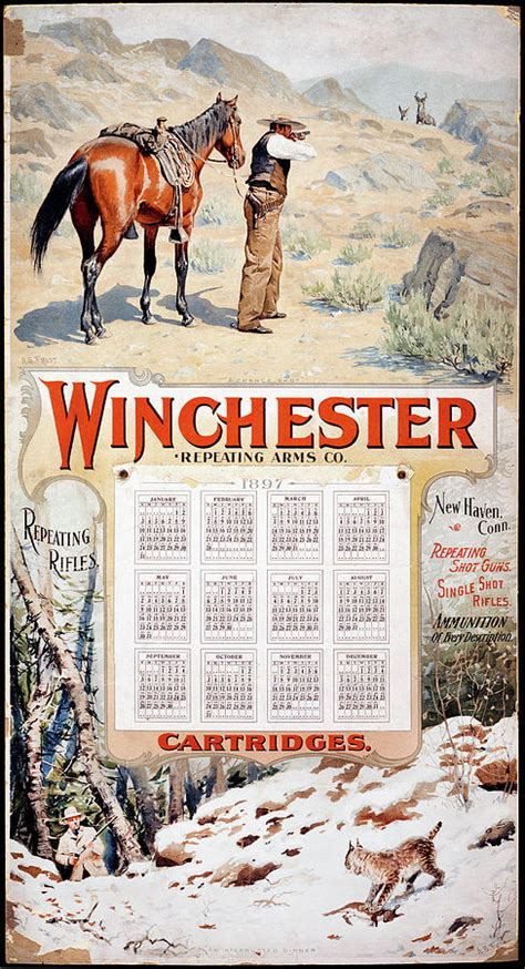 1897 Winchester Repeating Arms And Ammunition Calendar Painting By A B