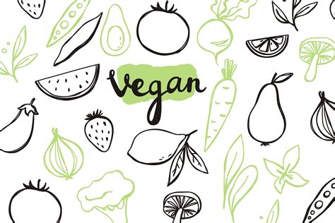 Vegan Food Set Vegan Design Flat Illustration Vegan