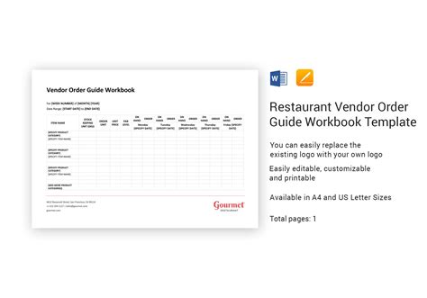 Restaurant Vendor Order Guide Workbook Template In Word Apple Pages