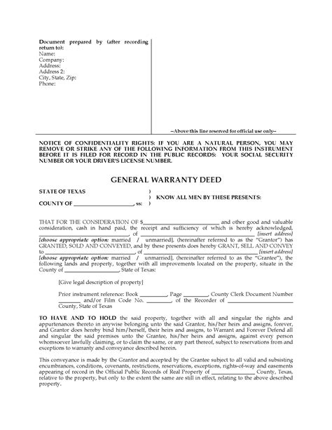 Free Printable Out Of A Warranty Deed Form Texas Printable Forms Free