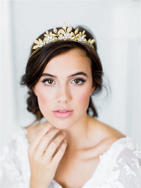 camellia bohemian bridal tiara romantic gold wedding crown boho headpiece with leaves and