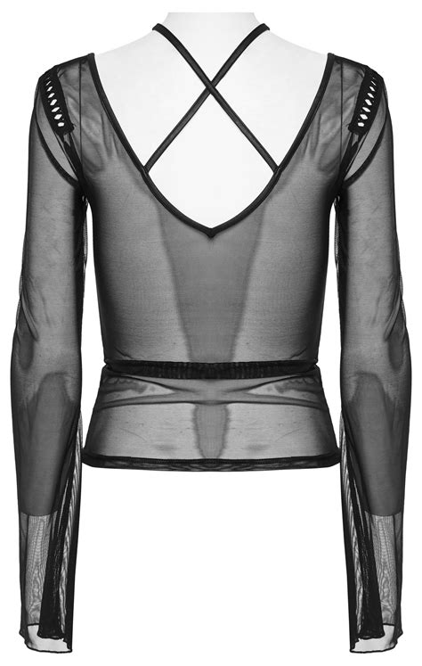 gothic sexy female mesh top with suspender detail