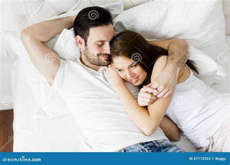 Young Loving Couple In The Bed Stock Image Image Of Girlfriend Bedroom 67173263