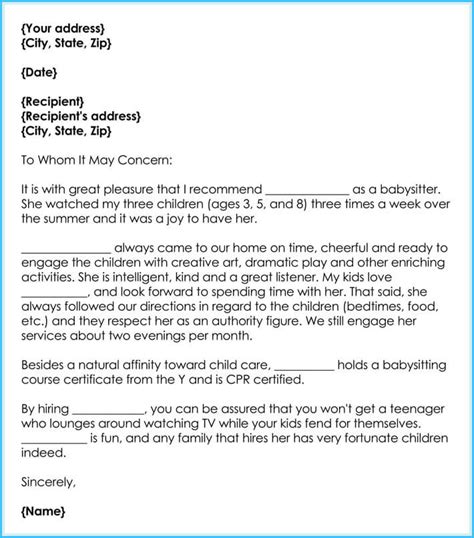Child Care Letter Of Recommendation Example