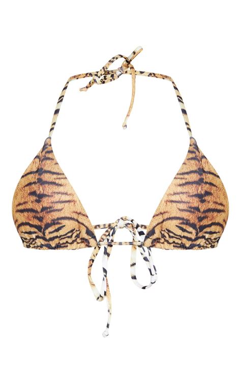 brown tiger string tie padded triangle bikini prettylittlething usa