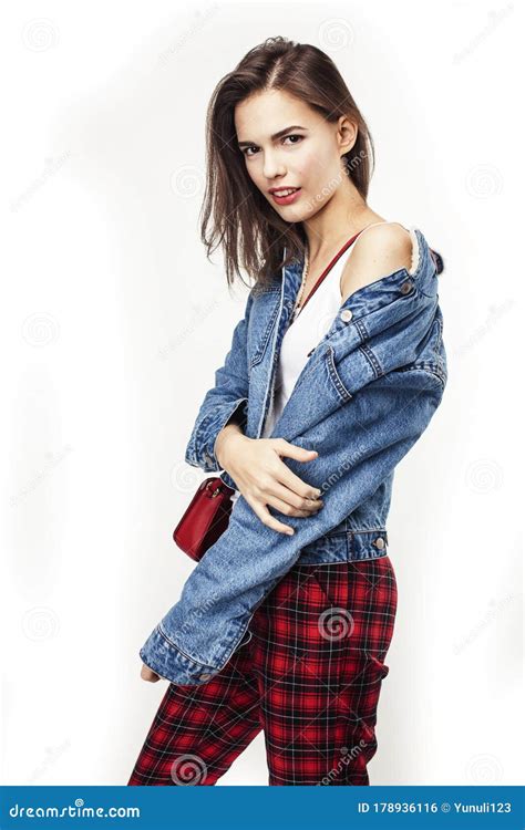 Young Pretty Teenage Hipster Girl Posing Emotional Happy Smiling On