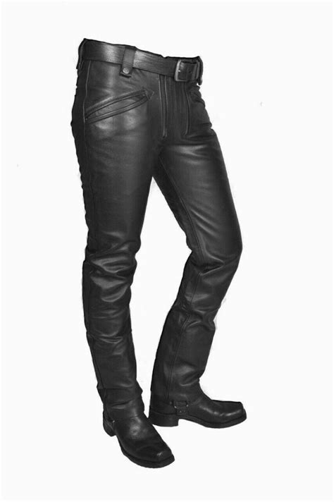 Mens Black Genuine Leather Pants Jeans Leather Right