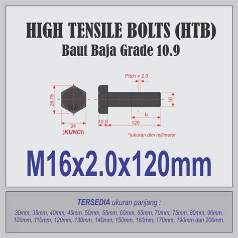 Jual Baut Mur Baja 109 M16 X120mm High Tensile Bolt Htb Di Lapak
