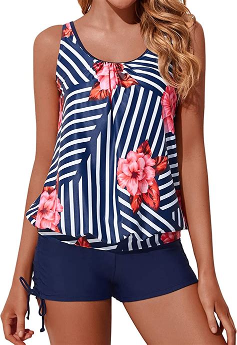 Yonique Blouson Tankini Swimsuits For Women Piece Bathing Suits Tops With Boyshorts Modest