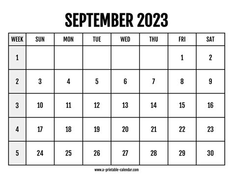 Calendar 2023 September A Printable Calendar