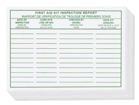 Buy First Aid Inspection Report Cards 25pack From Canada