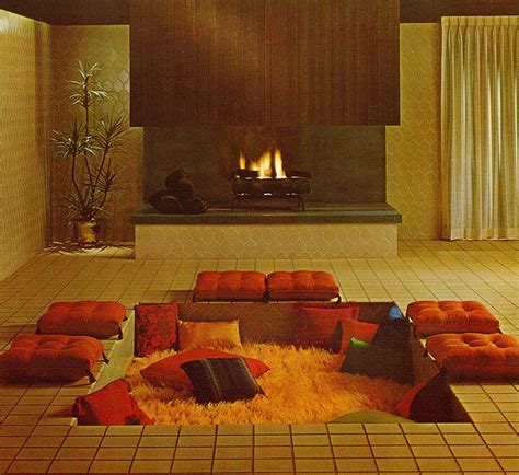 conversation pit sunken living room retro home decor 70s interior