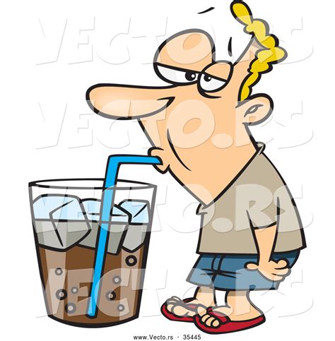 Vector Of A Unhealthy Cartoon Man Drinking Soda From An Oversized Cup