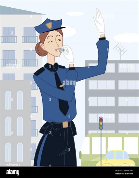 Traffic Cop Directing Traffic Vector Illustration Cartoon Stock Vector