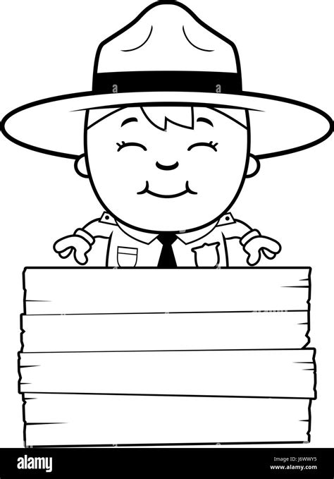 A Cartoon Illustration Of A Boy Park Ranger With A Sign Stock Vector