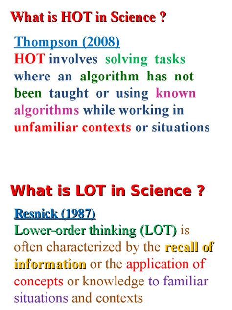 Thinking is the process of using mind to seek meaning and understanding of things arabic language teachers in primary schools in malaysia. Teaching of Higher Order Thinking Skills (HOTS) in Physics ...