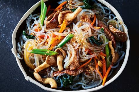Korean garden is located on fountain mesa rd, near cross creek and mesa rd. Japchae (Korean sweet potato noodles)