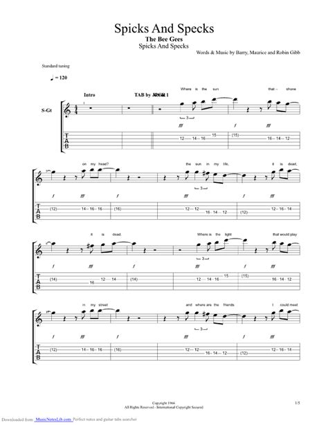Spicks And Specks Guitar Pro Tab By Bee Gees