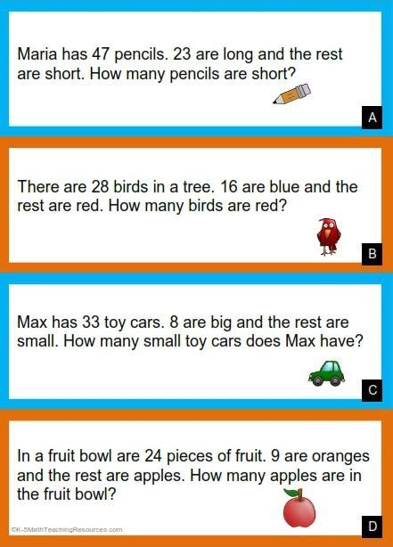 grade number subtraction word problems math words math word
