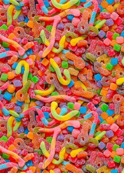 Party Mix Neon Sour Gummies Real Candy Pattern Cute Food Wallpaper