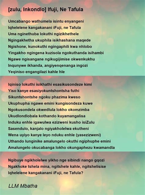 Love Zulu Quotes Zulu Inkondlo Ifuji Ne Tafula Poem By Llm Mbatha